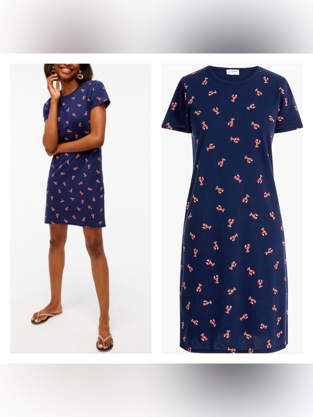 J Crew Womens Lobster T Shirt Dress Size XS Coastal Beach Fisherman Nautical